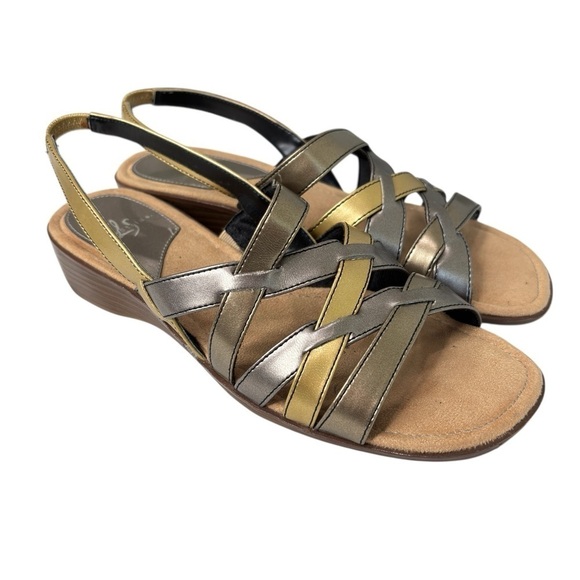 Life Stride Shoes - Lifestride Margarita Metallic Slingback Wedge Heel Sandals Womens Shoes Size 6.5